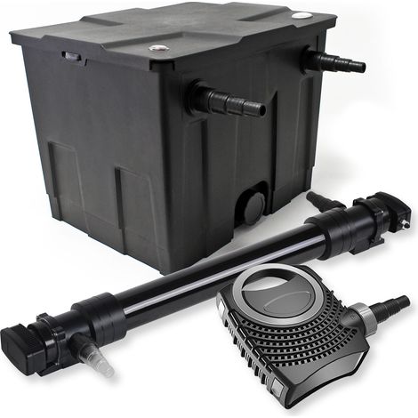 SunSun Komplettset: CBF-350 Teichfilter bis 12000 L Teichfilteranlage als Durchlauffilter, NEO10000 SuperECO Teichpumpe 10000l/h 80W, CUV-672 Teichklärer UVC Klärer mit 72W