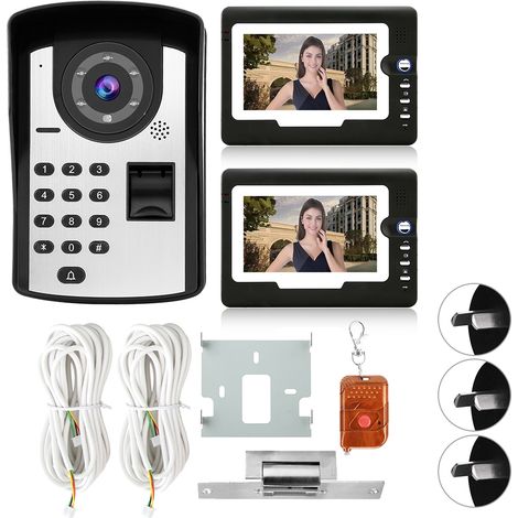 Kit Interphone Vidéo Porte 7 Pouces Filaire avec Empreinte Digitale et Mot de Passe, Sonnette sans Verrou, 110-240V AU (1/5)