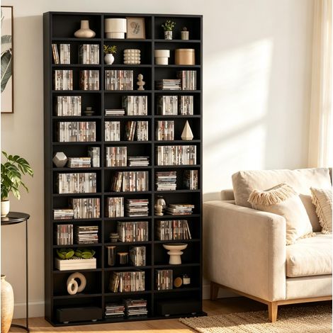 Mobile porta CD/DVD, scaffale a colonna 102 x 23,5 x 195 cm in MDF nero HAVRYA (1/5)