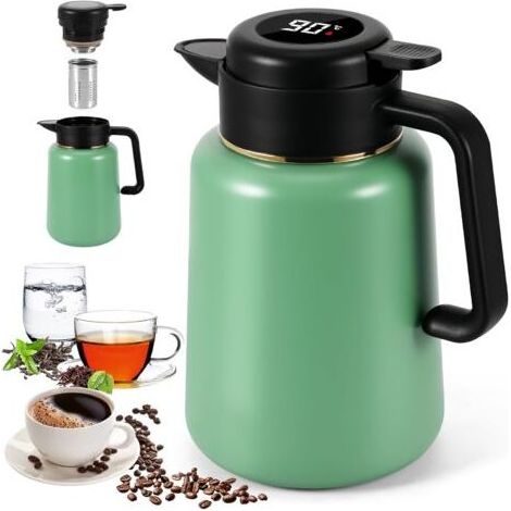 Thermos de 1,5 l avec passoire à thé, en acier inoxydable, avec affichage de la température, théière thermique avec infuseur, double paroi d'isolation sous vide pour café, thé et lait (1/5)