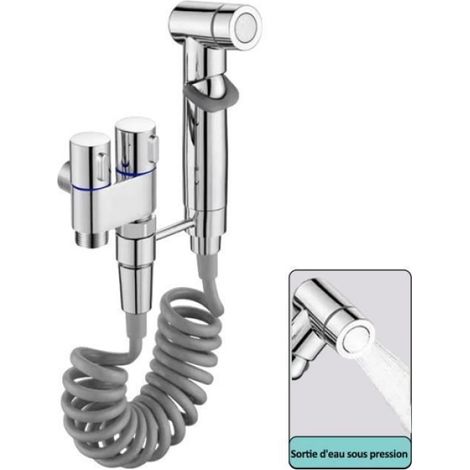 Kit douchette WC à jet puissant, Acier inoxydable 304, une entrée et deux sorties, Pour toilettes et salle de bain, Argent (1/4)