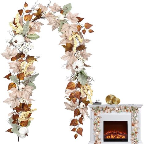 Guirlande D'Automne Pour Manteau Guirlande Automne Citrouilles Blanches 1.8 Décoration Intérieure pour Cour Bureau Porte Fenêtre Fête Cheminée (1/5)