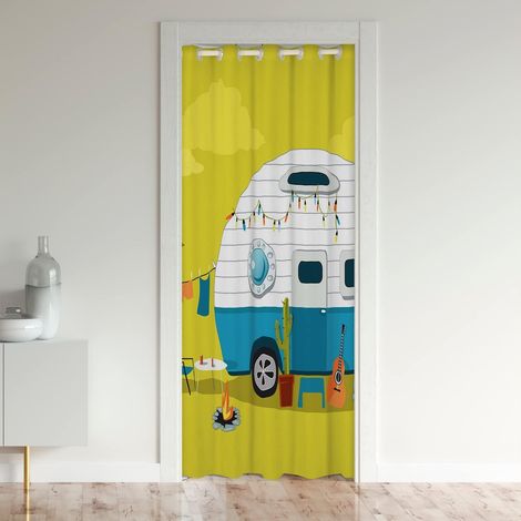 Camper Rideau de Porte Spring Camping Rideaux Interieur Salon Chambre Rideaux Exterieur d'entrée RV Camping Ferme Trailers Camper Vert Rideau Occultant 86x203cm - 86L X 203H cm (1 Panneaux) (1/5)