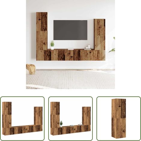 Wandmontage - 4-tlg. TV-Schrank-Set Wandmontage Altholz-Optik Holzwerkstoff (1/5)