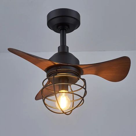 Plafonnier ventilateur 56 cm avec lumière LED, moteur silencieux, 3 pales ABS, télécommande, idéal chambre, salon et bureauNoyer noirAmpoules non incluses (1/5)