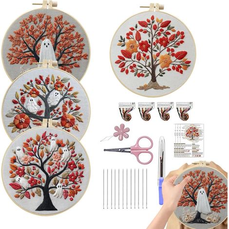 Kit De Broderie Halloween Set De Broderie Préimprimée Kit De Travaux D Aiguille - Accessoires Et Fournitures D'Artisanat Pour Taie D'Oreiller Déco Maison Cadeaux Pour Femmes Et Filles (1/5)