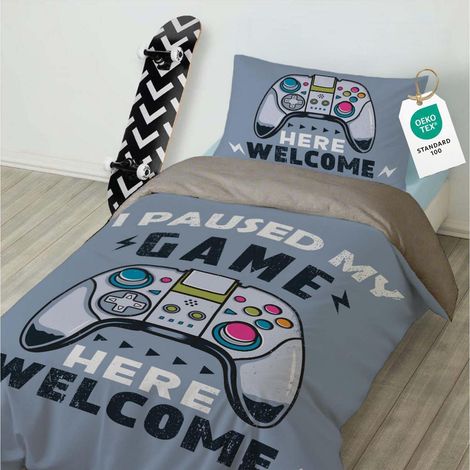 Kinder Bettwäsche 135x200 cm mit Gamepad Motiv, 100% Microfaser, OEKO-TEX zertifiziert