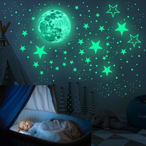 Autocollants Étoiles Luminescentes - 433 Pièces - PVC Écologique - Pour Murs et Plafonds - Décoration Chambre Bébé Salon - Vert (1/5)
