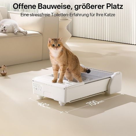Maison de Toilette Autonettoyante pour Chat Bac à Litière Automatique Intelligent Ouvert avec Contrôle par Application et Capteurs de Gravité