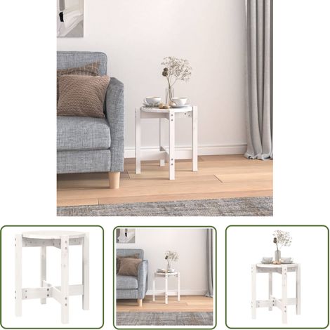 The Living Store Table basse Blanc Ø 42,5x45 cm Bois massif de pin - Table Basse - Meuble Salon - Table D'appoint - Table Ronde - Bois Massif (1/5)