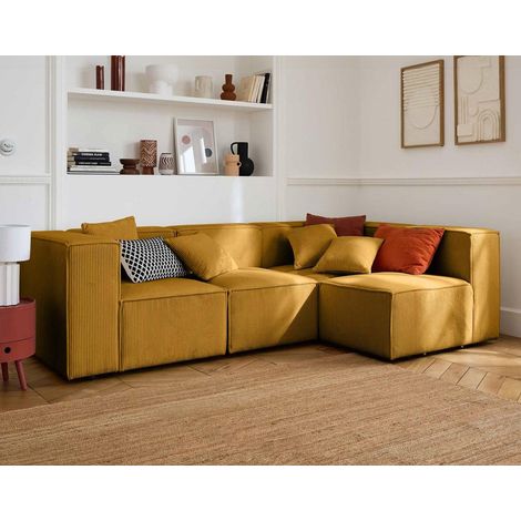 Arty - modulares ecksofa rechts 5-sitzer - cord - gelb