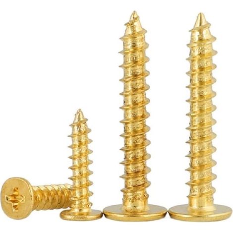 10/20 pièces M3 M4 M5 Longueur 4-50 mm Plaqué laiton or CA Vis autotaraudeuses à tête plate Grande