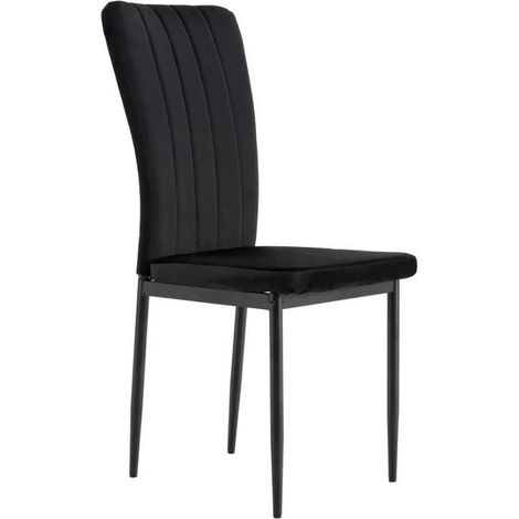 Lot 4 Chaises Salle à Manger Pony Velours Noir Pieds Métal Noir 57x42x95cm (1/4)