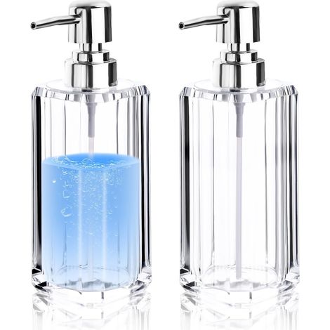 Diskey Distributeur de savon pour les mains en acrylique, distributeur de savon liquide moderne transparent pour salle de bain et cuisine, bouteille de lotion lavante épaisse rechargeable avec pompe'P (1/5)