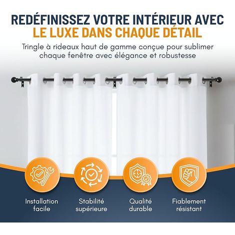 Extendable Curtain Pole 87-243cm - Metal Extendable Curtain Rod with Wall Brackets and Fixings Included, Easy Installation, Black Curtain Rod for Windows and Doors, 16mm (1/2)