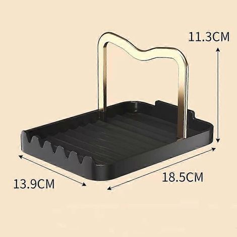 Repose-cuillère avec porte-couvercle, repose-ustensiles de cuisine avec coussinet anti-gouttes, étagère de rangement de comptoir pour louches, pinces, spatules (noir et doré) (1/4)