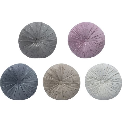 Cuscino Arredo Imbottito Effetto Velluto Rotondo A Pieghe Plissettato Con Lurex, misura38x38coloreRosa (1/5)