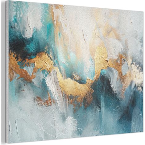 Acoustic Felt Wall Art Abstract - Art - Gold - Blue 80x60 cm