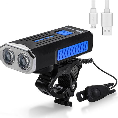 USB 1000 Lumen Fahrradlicht 360 ° Drehbare Basis Mit Horn Fahrradscheinwerfer Fahrradausrüstung - Blau (1/5)
