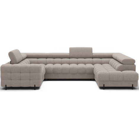 Grand canapé en U en tissu KARBON – Avec fonction lit et coffre A droite-Beige-Méridienne A droite (1/5)
