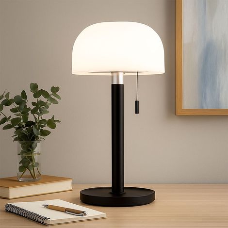 Lampada da tavolo a fungo LED lampada da esterno lampada da tavolo in bambù lampada da patio bianca, interruttore a strappo, bianco caldo-bianco freddo, DxH 15 x 28 cm