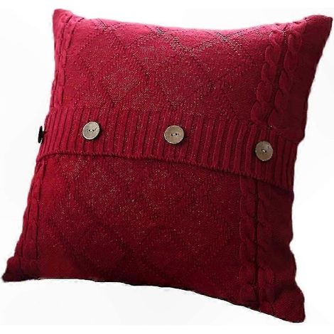 Housse de coussin tricotée décorative pour canapé et intérieur, carrée, rouge vin, housse d'oreiller en maille, coussin housse élégante pour salon (1/4)