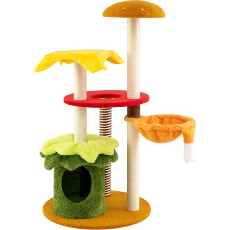 Torre multi-livello per gatti a tema hamburger con letto a cestino sospeso, Albero per gatti 117 cm tiragraffi in sisal Verde (1/3)