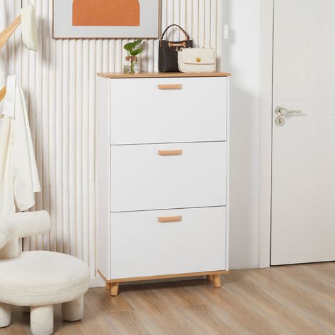 Meuble à chaussures style scandinave en bois de qualité, 3 abattants spacieux, design élégant et fonctionnel pour entrée, blanc, 70 x 23,5 x 122 cm