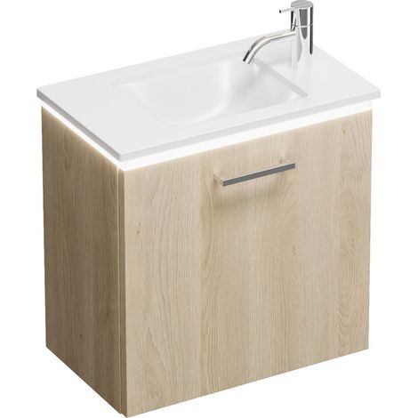 Vasque en fonte minérale Burg Eqio + meuble sous-vasque en chêne, décor cachemire/blanc alpin GRP95