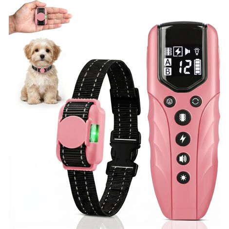 Collier de Dressage Chien avec Télécommande 2000 ft, Collier Électrique pour Chien Ultra Léger, Bip, Vibration, Collier Anti Aboiement Électrostatique, LED, Étanche, Rechargeable, Rose