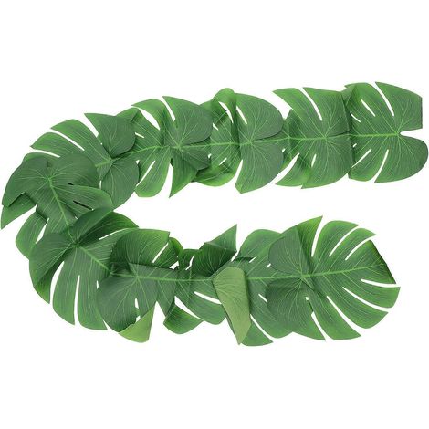 Chemin de table à thème tropical pour décoration de fête hawaïenne ou réunion entre amis, 220 x 30 cm, en tissu de soie vert, 1 pièce (1/5)
