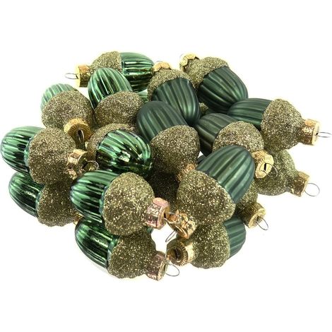 Weihnachtsanhänger Eicheln Piniengrün Ø 3 cm aus Glas - 12er Set