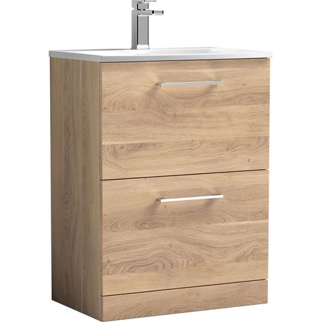 Nuie Arno Floor Standing 2-Drawer Vanity Unit with Basin-4 600mm Wide - Bleached Oak (1/5)