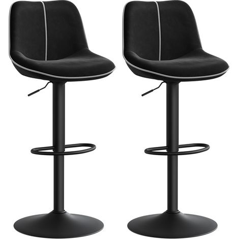 Vasagle – Lot de 2 tabourets de bar pivotants – Hauteur réglable 63-84 cm – Dossier ergonomique – Base métallique stable – Velours noir moderne