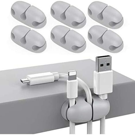 6er-Packung starke, selbstklebende Kabelbinder zur Organisation von USB-Kabeln, für Zuhause, Büro und Auto (grau) (1/4)