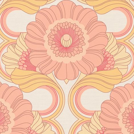 Retro Tapete Profhome 395305 heißgeprägte Vliestapete leicht strukturiert mit Blumen-Muster matt rosa creme-weiß alt-rosa ocker-gelb 4,5 m2