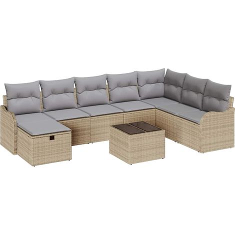 Sofa Set 9 pcs 8-Seater Beige and Light Grey Poly Rattan vidaXL (1/5)