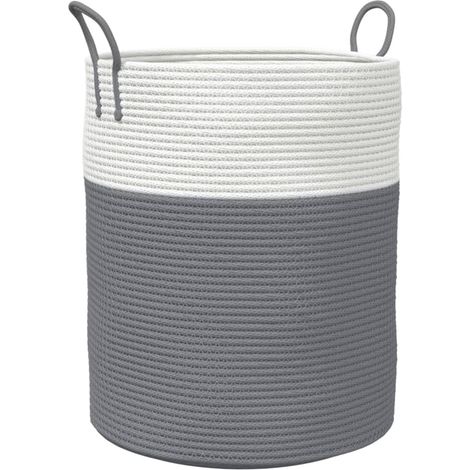 Panier de rangement gris et blanc Ø38x46 cm coton