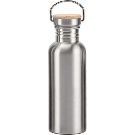 Wiederverwendbare Edelstahl-Trinkflasche, Weithalsflasche, 750 ml, für erwachsene Sportler, mit Bambusdeckel, isolierte Reise-Trinkflasche.