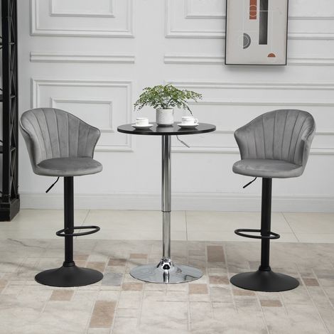 Ensemble de 2 tabourets de bar pivotants avec dossier, tabourets de bistrot au toucher velours, tabourets de comptoir réglables en hauteur, sans accoudoirs, en mousse, gris, 54 x 56 x 91-111 cm