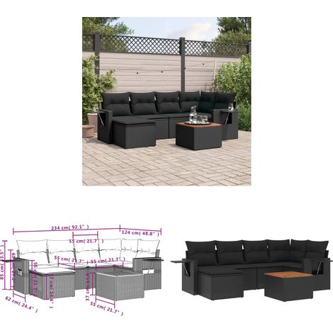 Salon de jardin 7 pcs avec coussins noir résine tressée - Ensemble Salon De Jardin - Meuble Extérieur - Jardin Design - Mobilier De Jardin - Chaise Lounge - Home & Living (1/3)
