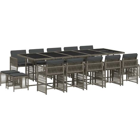 Maison Exclusive - 15-tlg. Garten-Essgruppe mit Kissen Grau Poly