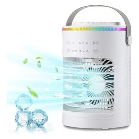 Tragbarer Luftkühler, 3 Geschwindigkeitsstufen, Timer, LED-Beleuchtung, 600-ml-Wassertank, leise, für Büro und Schlafzimmer, weiß (1/5)