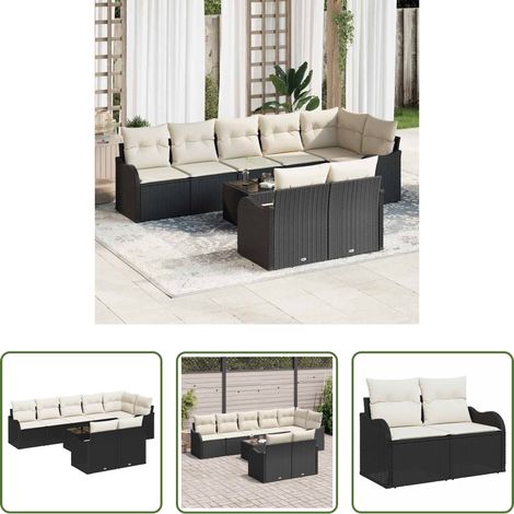 Canapé extérieur - Ensemble de canapé de jardin 9 pcs Noir et blanc Poly rotin (1/5)