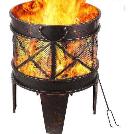 Brasero Exterieur 58 x 42 cm Brasero de Jardin Portable avec poignée Tisonnier et Grille de Carbone Inclus, Brasero Exterieur pour Jardin Chauffage à Charbon de Bois Foyer pour Terrasse Patio Cour (1/5)
