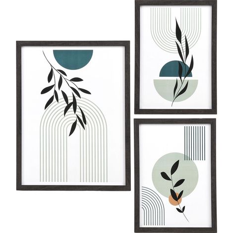 Set 3 cornici Aspen in MDF nero con stampe botaniche — 2 formati