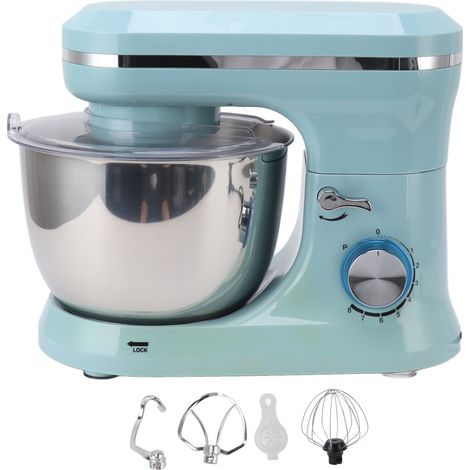 Batteur sur socle électrique 1000W, crochet pétrisseur et fouet plat, 8 vitesses, 4,5L, pour légumes et œufs, prise UE 220V, bleu (1/5)