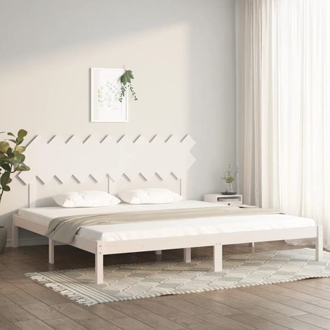 Lit double pour adulte - Cadre de lit Blanc 200x200 cm Bois massif BV859299 - BonneVie (1/5)