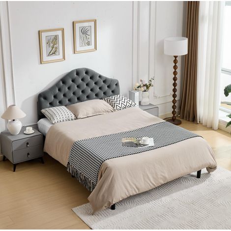 Cama tapizada 140x200 con cabecero ajustable gris OKMYHOME (1/5)