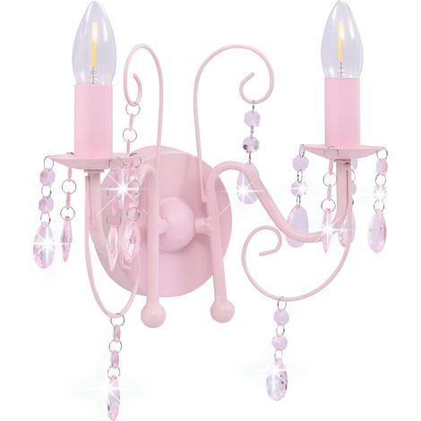 Luz decorativa -  Lámpara de pared con cuentas rosa con 2 bombillas E14